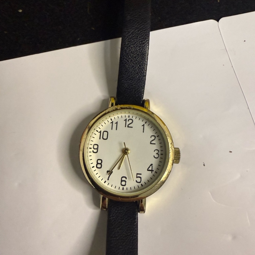 Black Leather Strap Gold Watch